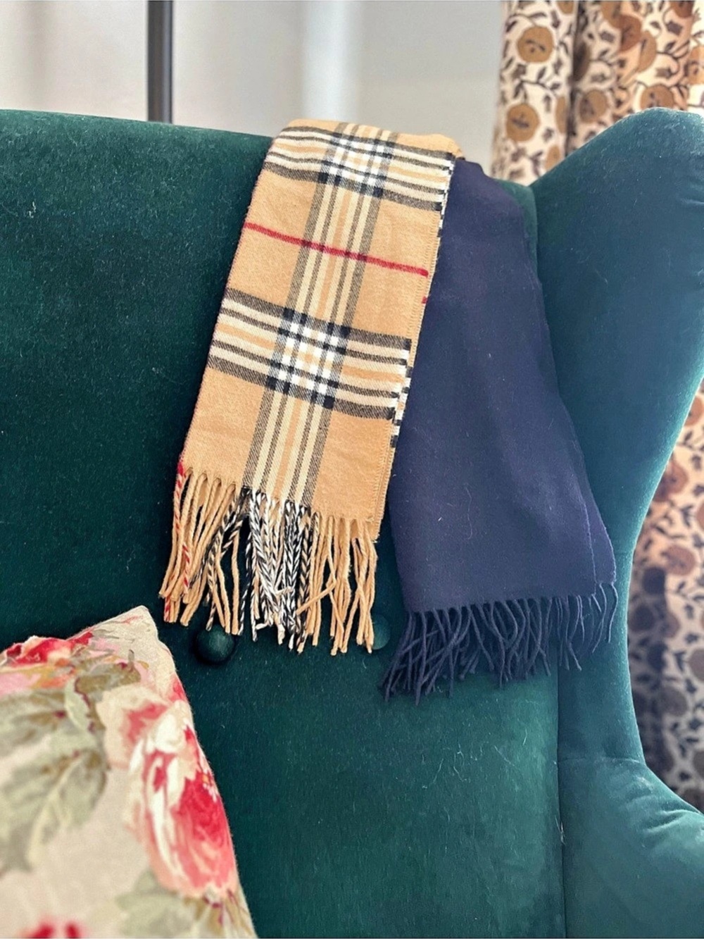 Two Scarfs, Plaid Cashmink By V. FRASS and Navy Lands End